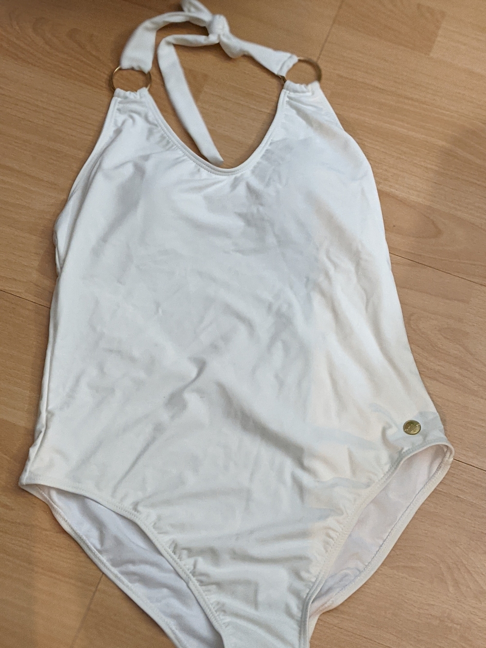 SALE 3 ITEMS FOR 20$  White Halter One-Piece Swim Bodysuit Women L